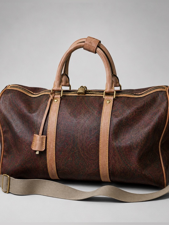 Etro Handbags - Etro Brown Paisley Travel Duffel with Tan Leather Trim 20" - Etro Weekender Bag!